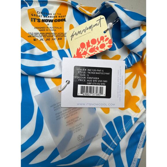 Free People Movement Blue & Yellow Fantasea High Waisted Bikini Bottom NWT Small - Picture 4 of 4